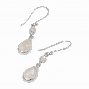 Rainbow Moonstone & Clear Quartz Earrings