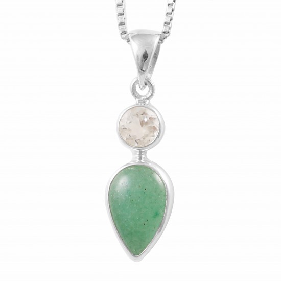 Green Aventurine & Clear Quartz Pendant