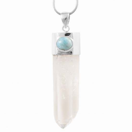 Lemurian Quartz & Larimar Pendant